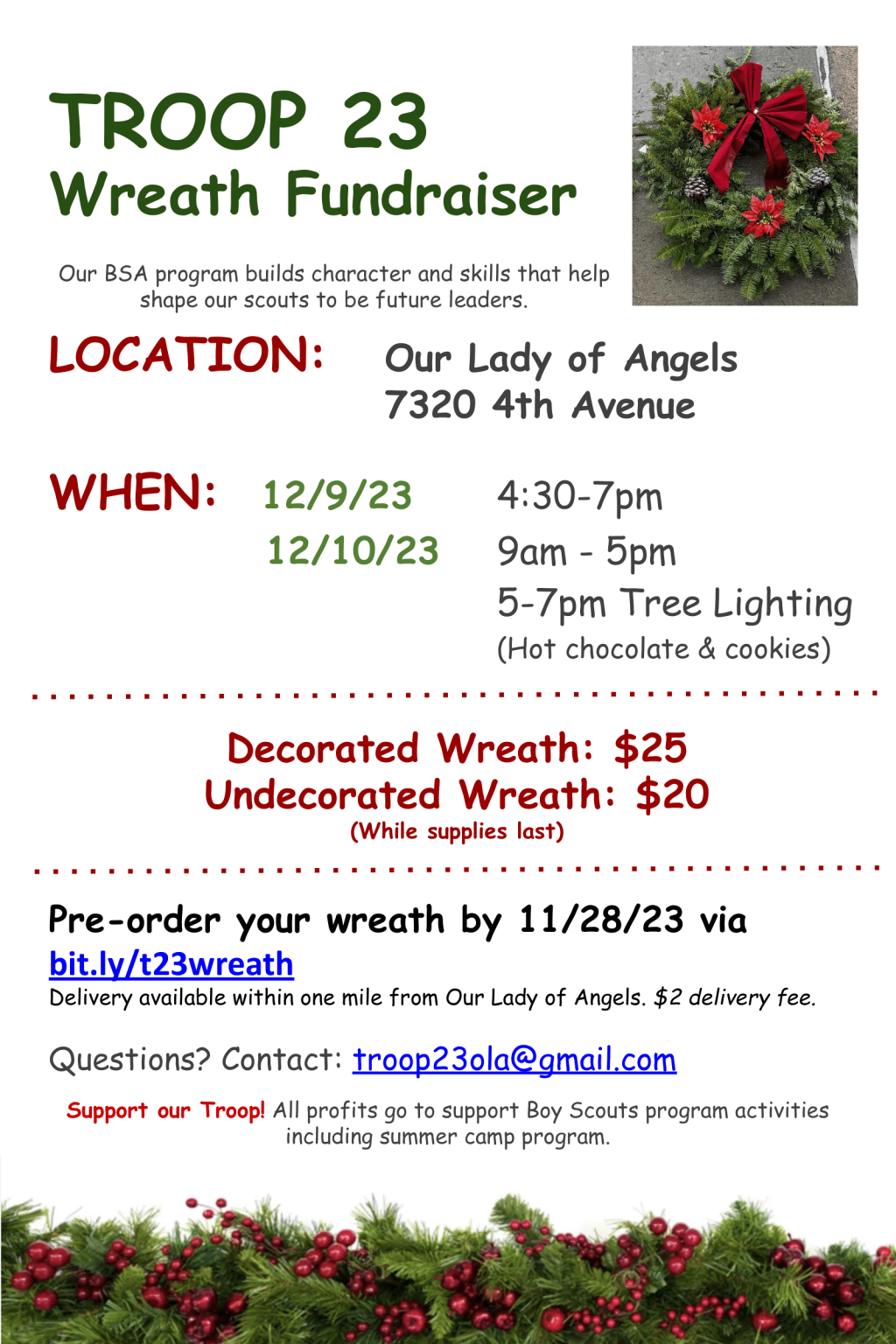 Troop 23 Wreath Fundraiser 2023 Flyer