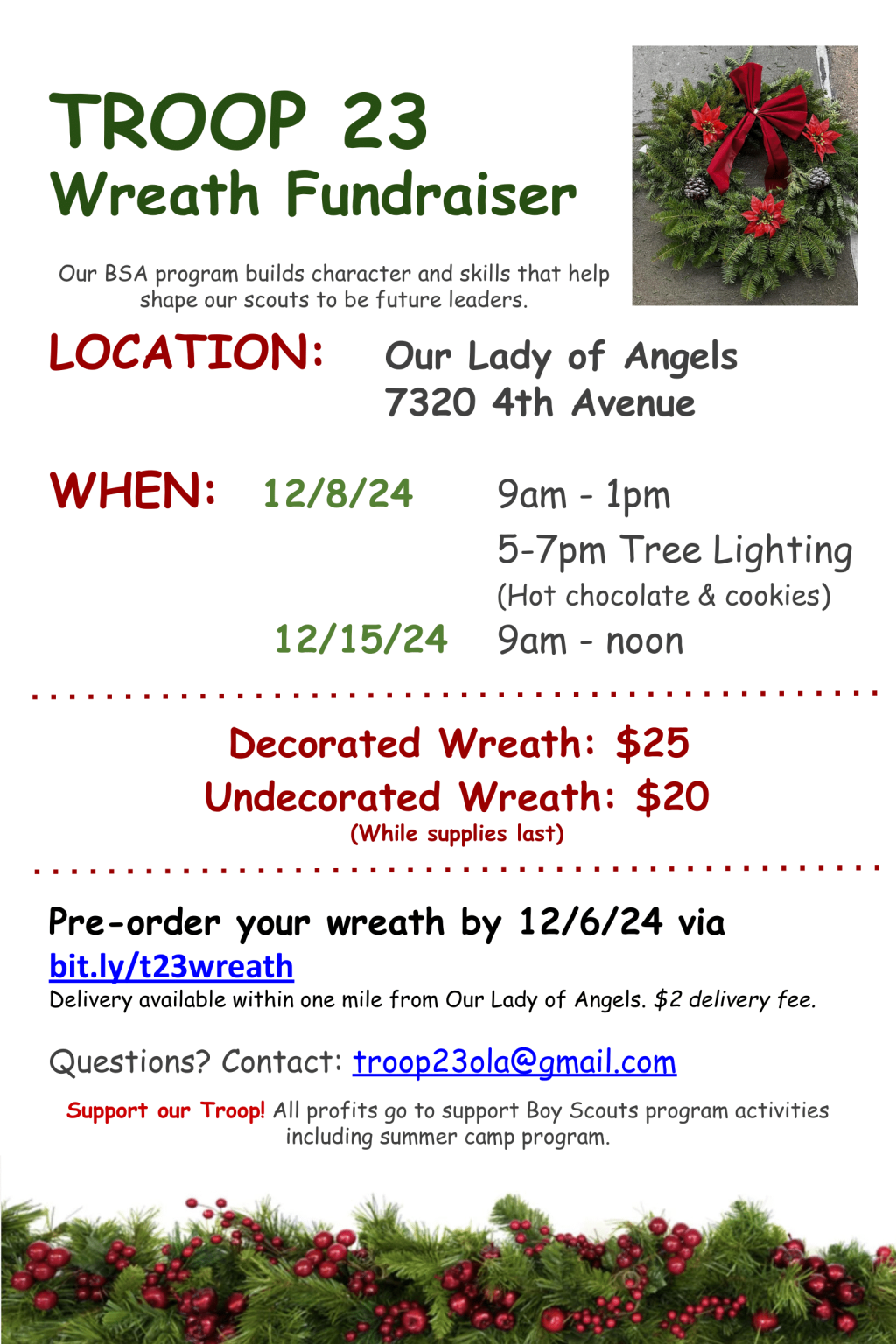 Troop 23 Wreath Fundraiser 2024 Flyer Troop 23 Wreath Fundraiser 2024 Flyer