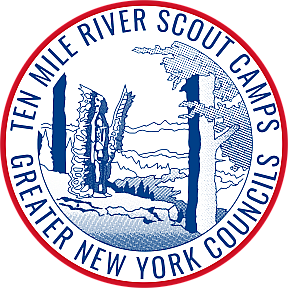 The Ten Mile River Scout Camps seal in red and blue &mdash; Ten Mile River Scout Camps, Greater New York Councils, Narrowsburg, New York