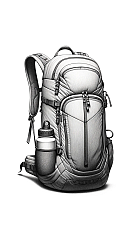 DALL·E 2023-10-25 21.44.05 - Pencil drawing on a pure white background of a taller 60-liter hiking backpack without the central vertical zipper, with a secure side pocket having a