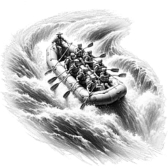 DALL·E 2023-11-01 22.35.01 - Pencil drawing on a pure white background depicting a whitewater rafting scene. In the center, a raft is carrying four or six boy scouts, each wearing DALL·E 2023-11-01 22.35.01 - Pencil drawing on a pure white background depicting a whitewater rafting scene. In the center, a raft is carrying four or six boy scouts, each wearing