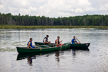 Canoes out on Half Moon Lake at Camp Aquehonga, Ten Mile River Scout Camps, New York, during Troop 23 Brooklyn's summer camp week, July 2026