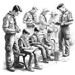 DALL·E 2023-11-01 22.46.37 - Pencil drawing on a white background depicting Boy Scouts of America members participating in community service. Two scouts are painting a park bench, DALL·E 2023-11-01 22.46.37 - Pencil drawing on a white background depicting Boy Scouts of America members participating in community service. Two scouts are painting a park bench,