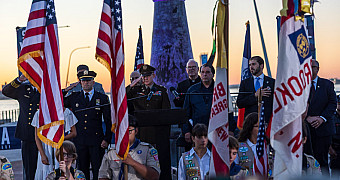 Presentation of Colors at the 9/11 Vigil Scouts carry the U.S. flag and unit flags in the presentation of colors at the 9/11 vigil on the American Veterans Memorial Pier, Bay Ridge, September 11, 2025