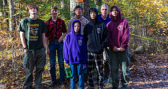 Troop 23 at a Camp Keowa Shooting Range Troop 23 Brooklyn Scouts by a shooting range sign at Camp Keowa, Ten Mile River Scout Camps, during the Halloween shooting sports weekend, October 2024